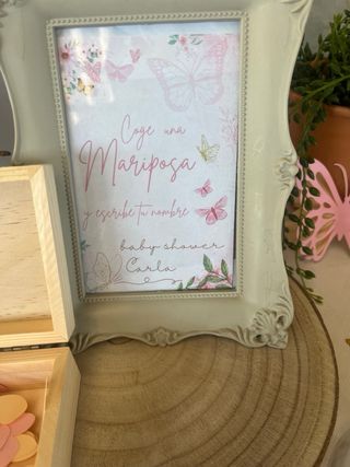 Marco y caja mariposas baby shower/comunión