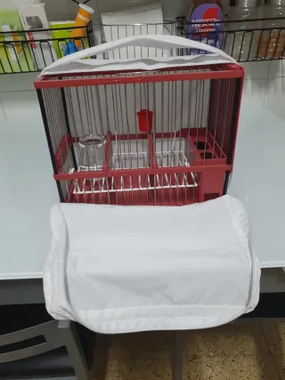 Jaula para jilgueros roja y blanca