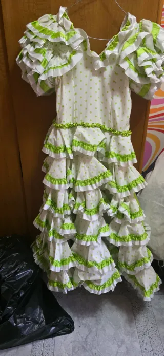 Vestido de gitana adulto blanco y verde