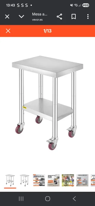 Mesa auxiliar inox VEVOR con ruedas