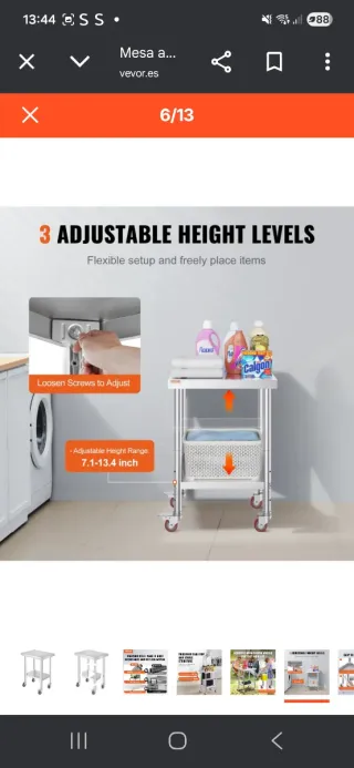 Mesa auxiliar inox VEVOR con ruedas