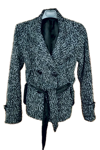 Cappotto corto donna fantasia grigio nero