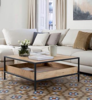 Mesa de centro cuadrada de madera maciza de mango