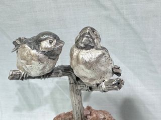 Decoración pájaros De plata con base de cuarzo