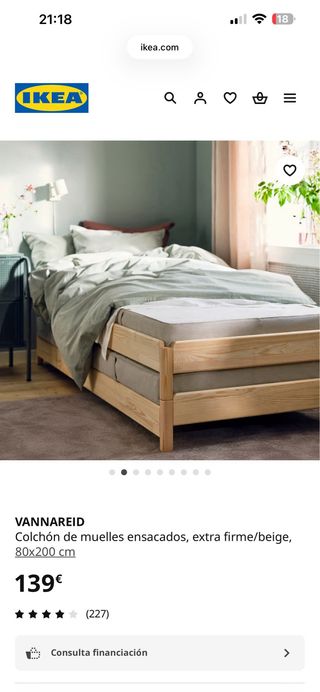 Colchón IKEA Vannareid 80x200cm Muelles Ensacados.