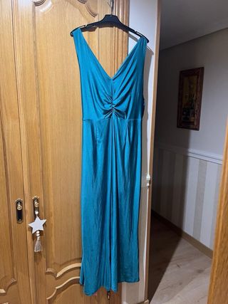 Vestido de fiesta largo color verde azulado