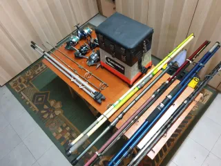 Lote material pesca: cañas y carretes