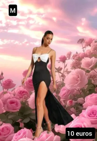 Vestido fiesta negro lazo blanco talla M