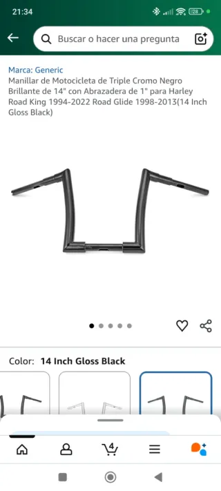 Manillar Harley moto custom negro nuevo a estrenar