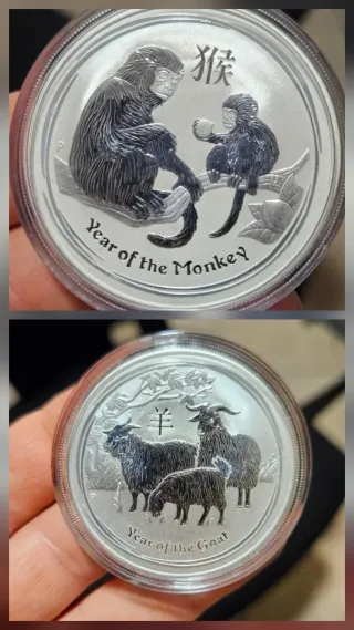 Lote 2 Monete Argento Anno Scimmia e Capra