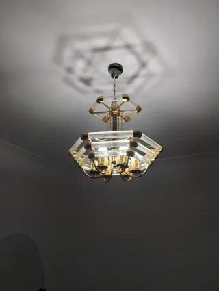 Lámpara Techo Vintage Cristal y Metal Dorado