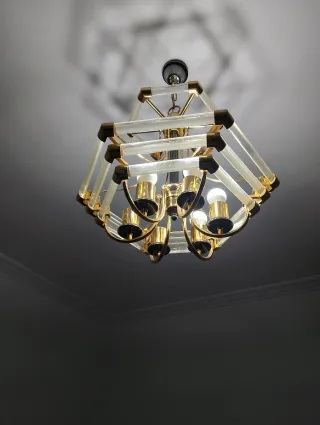 Lámpara Techo Vintage Cristal y Metal Dorado