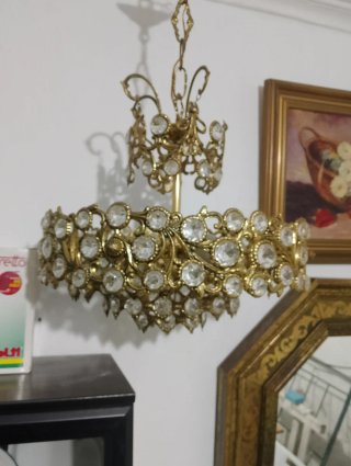 Lámpara Techo Vintage Cristal y Metal Dorado