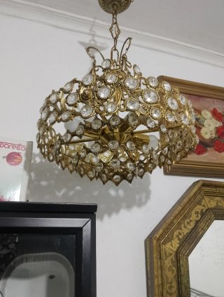 Lámpara Techo Vintage Cristal y Metal Dorado