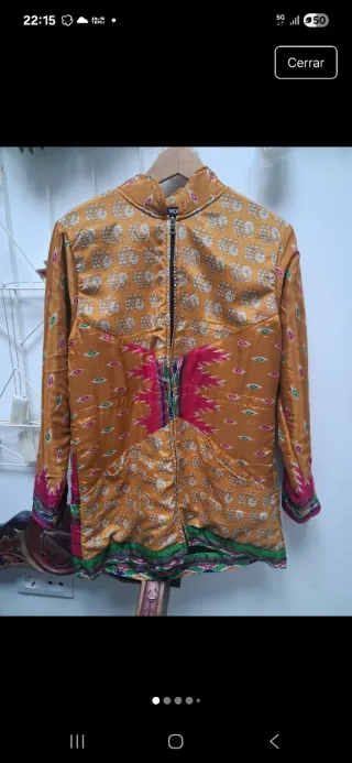 Chaqueta seda india dorada y rosa