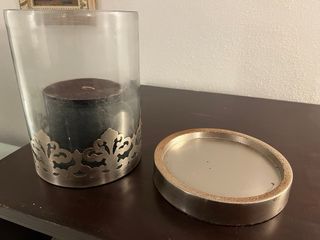 Portavelas de cristal y metal plateado