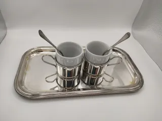 Juego 2 Tazas Café Porcelana y Metal