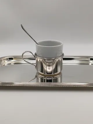 Juego 2 Tazas Café Porcelana y Metal