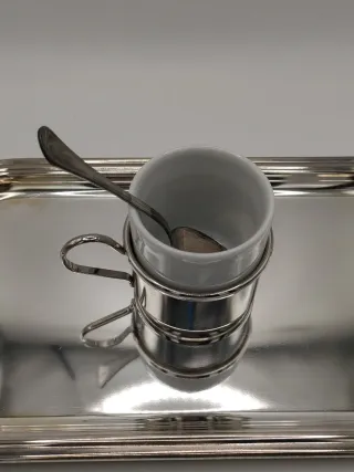 Juego 2 Tazas Café Porcelana y Metal