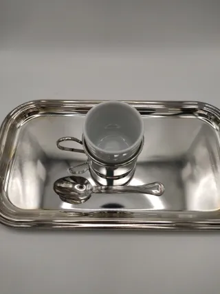 Juego 2 Tazas Café Porcelana y Metal