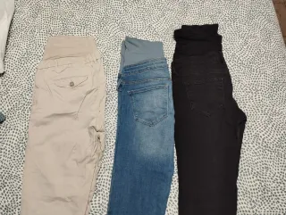 Pantalones premamá (beige, azul, negro)