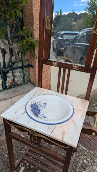 Mueble lavabo antiguo madera espejo