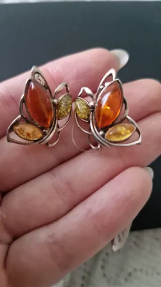 Anillo y pendientes plata y ámbar