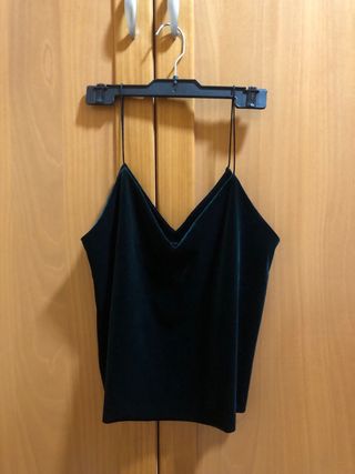 Top fiesta verde brillante tirantes. Terciopelo.