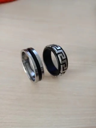 10 Anillos Acero Diseño Griego y Rayas