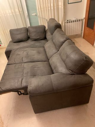 Sofá Chaiselongue Reclinable Cuero Marrón