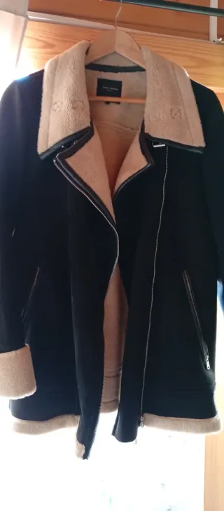 Chaquetón ante negro y beige