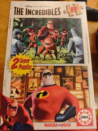 2 Puzzles de madera,Los Increíbles 50 Piezas Educa