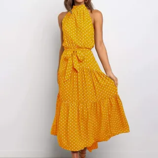 Vestido largo amarillo lunares