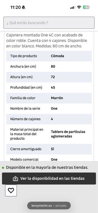 Cajonera 4 cajones 80 cm roble (2 unidades)