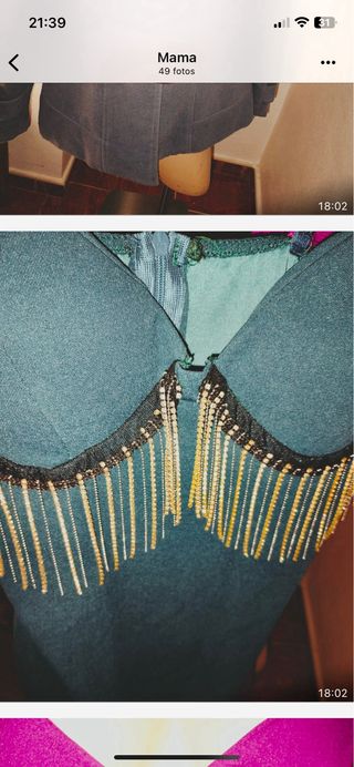 Vestido morado con flecos de pedrería