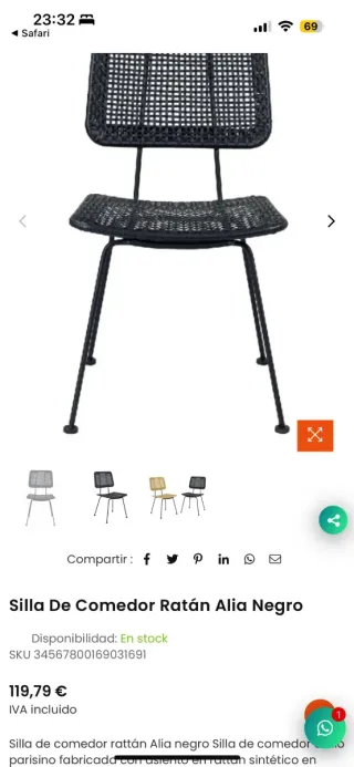 Sillas Ratán Retro Negras (2uds)