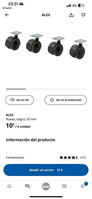 Ruedas Alex Ikea para armario/estantería (4 uds)