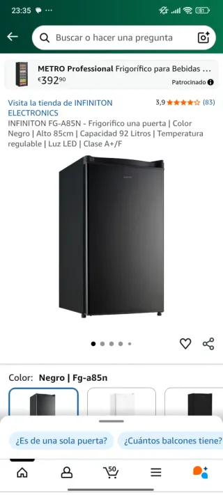 Nevera pequeña INFINITON FG-A85N Negra