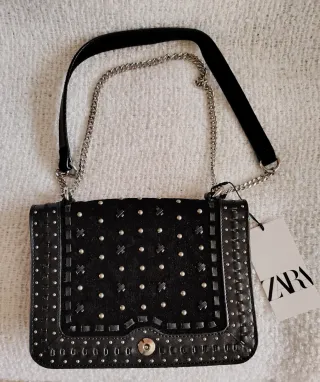 Bolso piel Zara negro