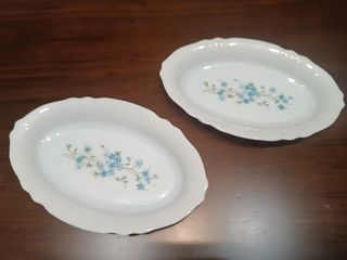 2 Fuentes Arcopal Porcelana Flores Azules