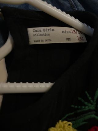 Vestido negro bordado flores 13/14, cm164 ZARA