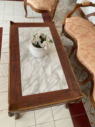 Juego de Sofá, 2 sillones y mesa de mármol