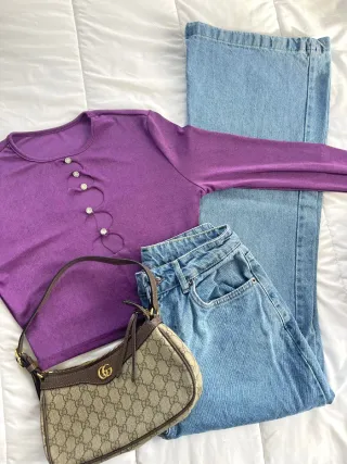 Top Morado Fiesta Shein M abertura escote manga la