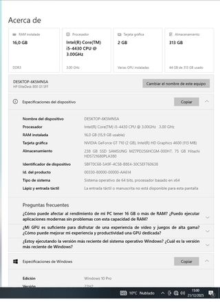 HP SFF i5-4430 16GB SSD-Samsung-250 Geforce GT-710