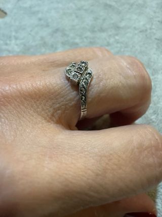 Anel Prata Marcassites Contraste