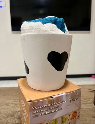 Vaso Porta Oggetti Mucca Mastro Bianco + 3 Strofin