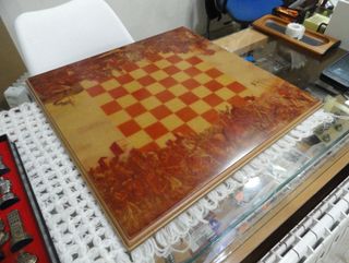 Ajedrez Metal con Tablero Madera Nuevo