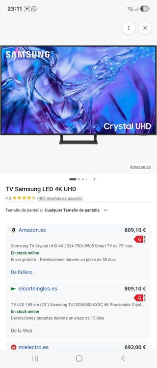 Samsung TV 75 pulgadas TU75CU8500KXXC