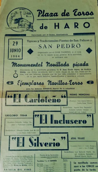 Cartel Novillada Plaza de Toros Haro 1964