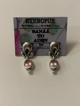 Pendientes Plata con Piedra Rosa y Diamante negro